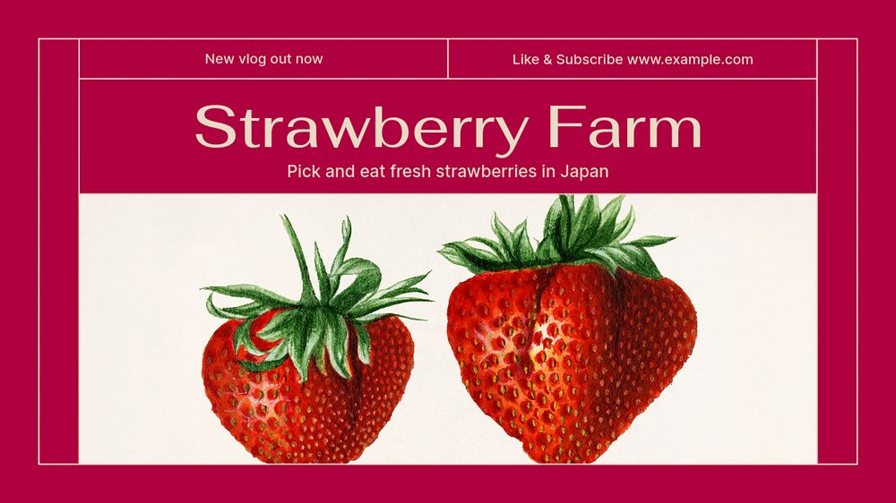 Strawberry farm blog banner template, editable text & design