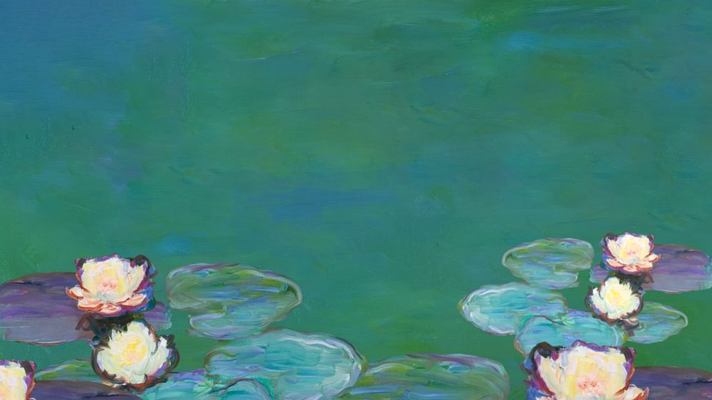 Monet's water lilies desktop wallpaper, editable design. Famous artwork remixed by rawpixel.