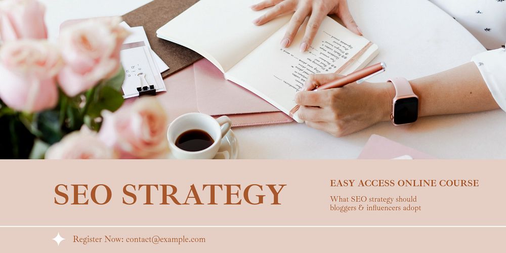 SEO strategy course Twitter ad template, editable text & design