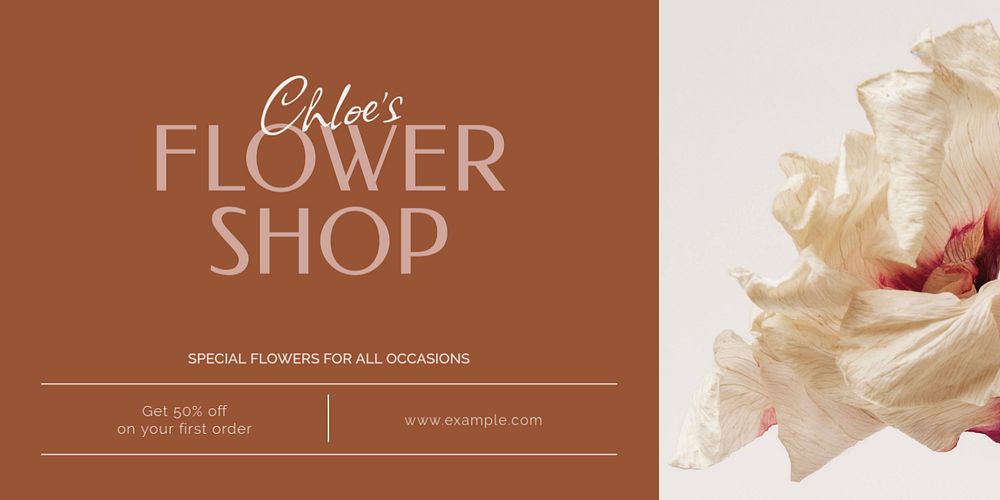 Flower shop Twitter ad template, editable text & design