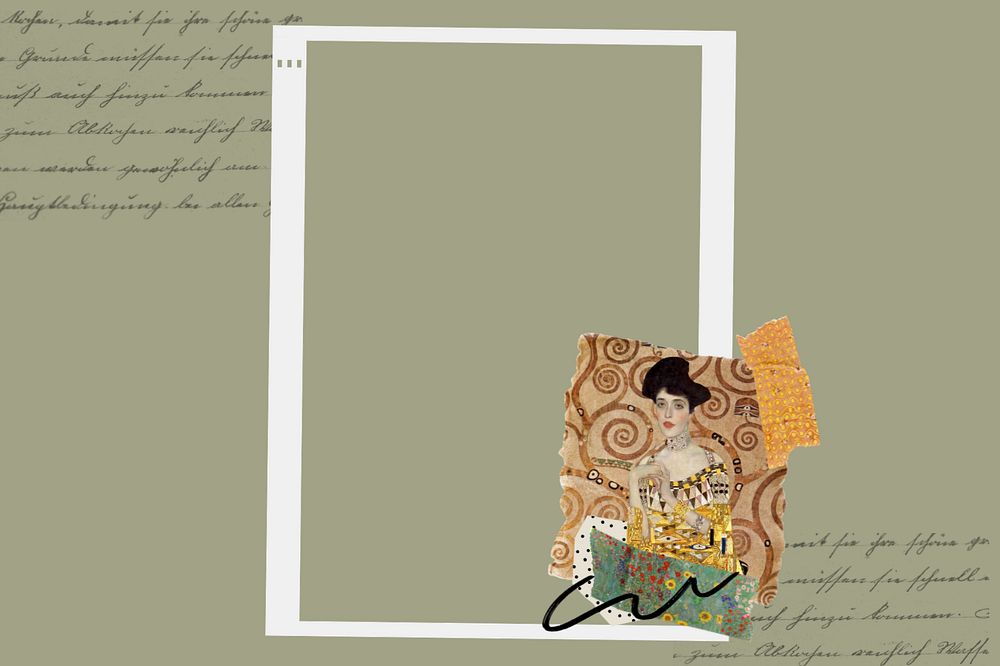 Gustav Klimt's white frame background, editable Portrait of Adele Bloch-Bauer I collage painting design, remixed by rawpixel