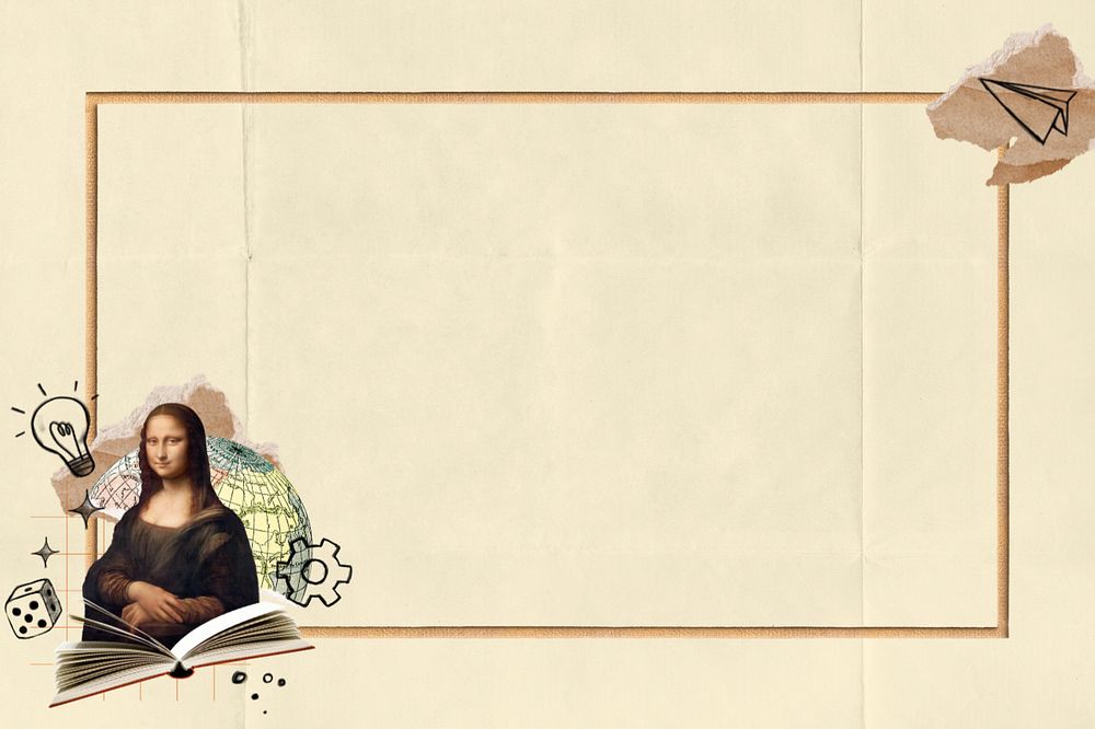 Mona Lisa gold frame, editable background design. Artwork by Leonardo da Vinci, remixed by rawpixel.