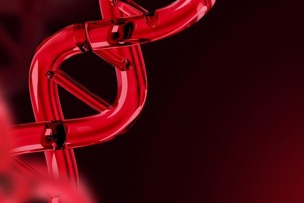 Editable DNA helix red background, science remix design