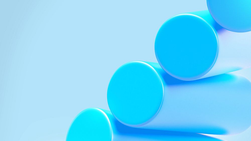 Blue 3D cylinder desktop wallpaper, editable geometric shape design