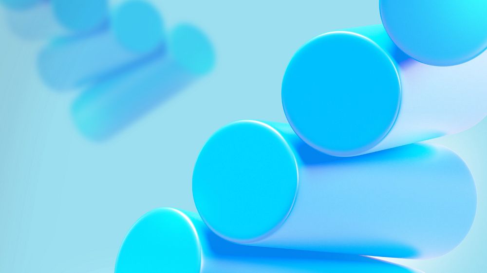 Blue 3D cylinder desktop wallpaper, editable geometric shape design