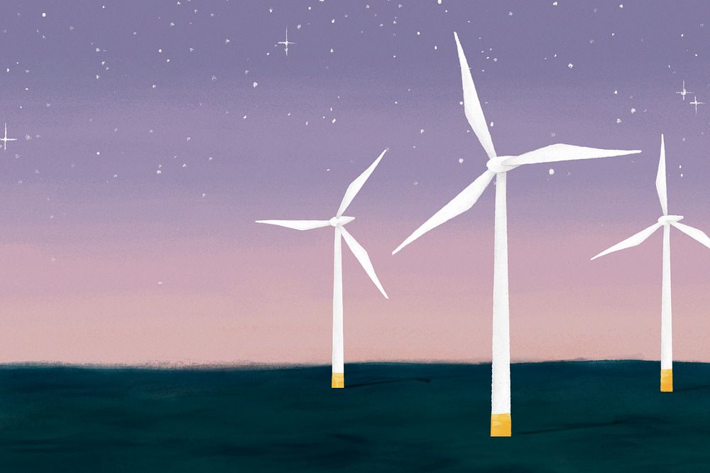 Offshore wind power background, editable illustration border