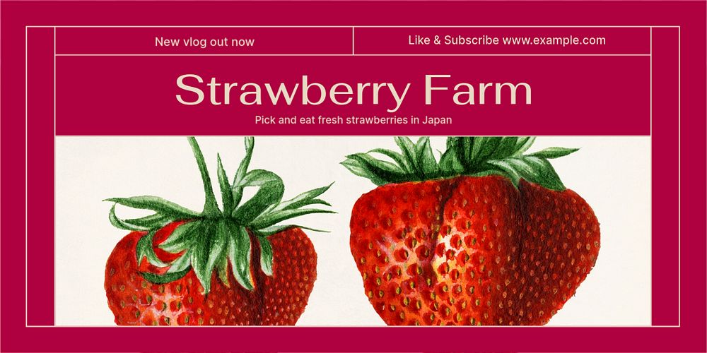 Strawberry farm Twitter ad template, editable text & design