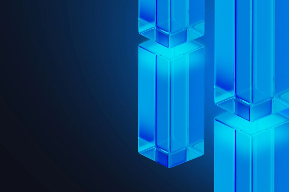 Blue glass pillar background, editable 3D geometric shape