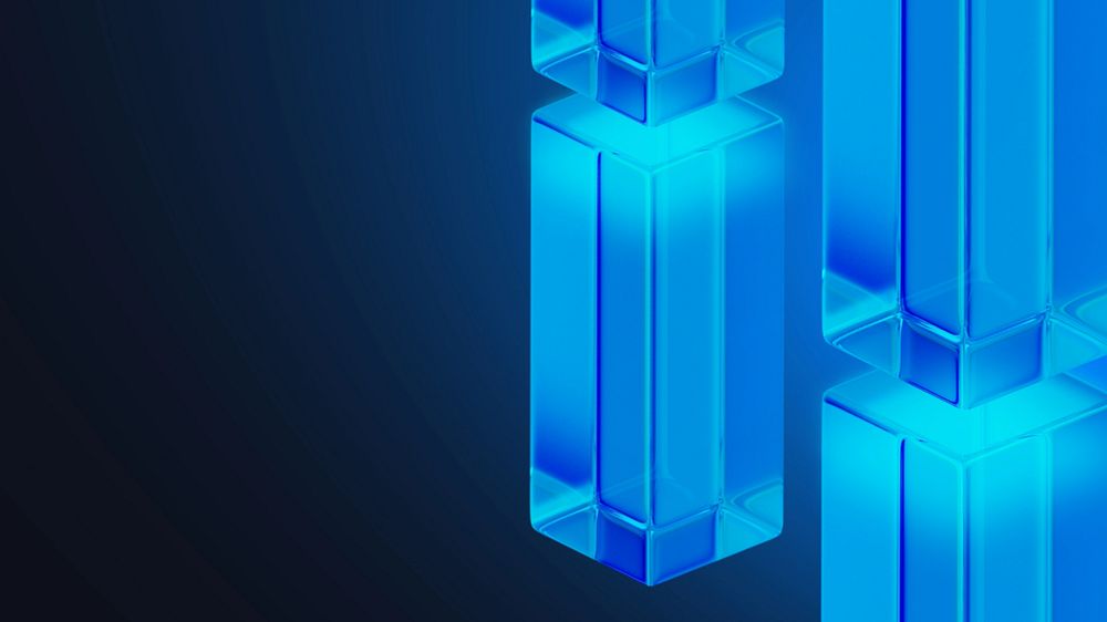 Blue glass pillar desktop wallpaper, editable 3D geometric shape