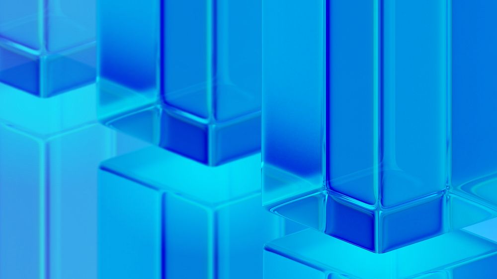 Blue glass pillar desktop wallpaper, editable 3D geometric shape