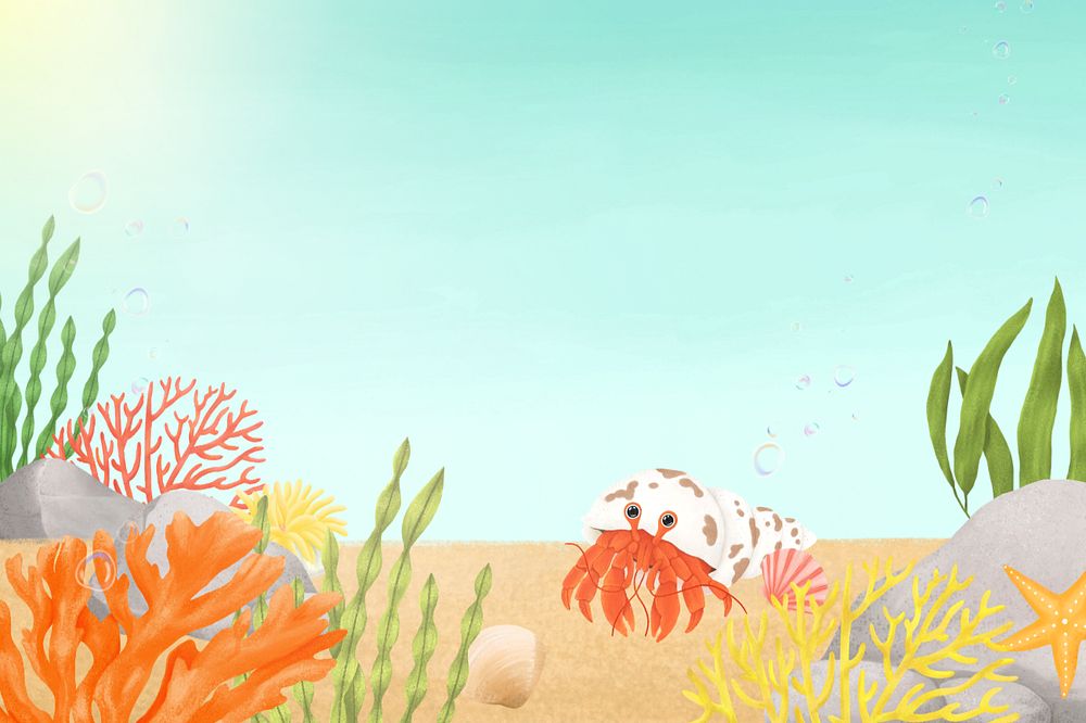 Cute hermit crab background, editable illustration border