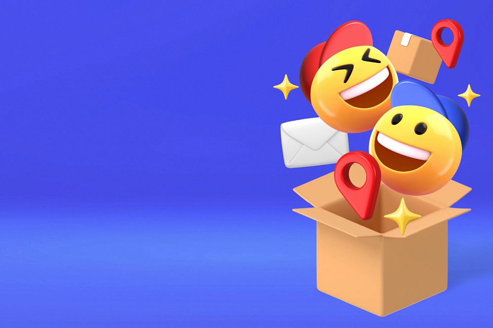 3D Delivery service background, emoticons border editable illustration