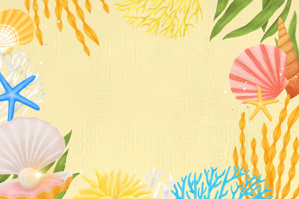 Coral reef frame, yellow background, editable illustration border