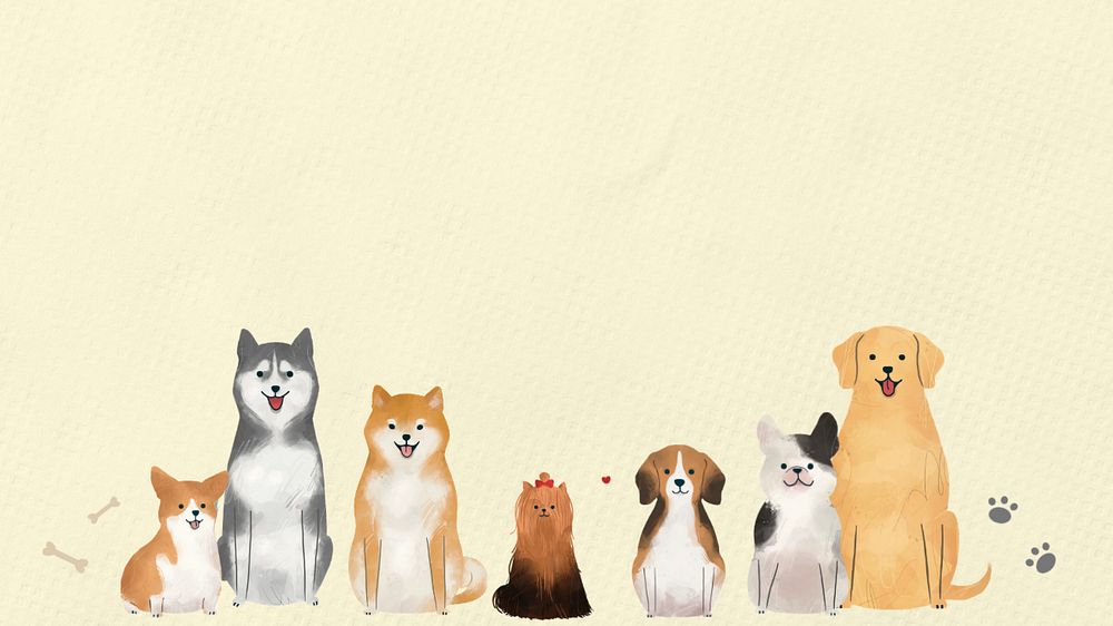 Dog border beige desktop wallpaper, editable animal design