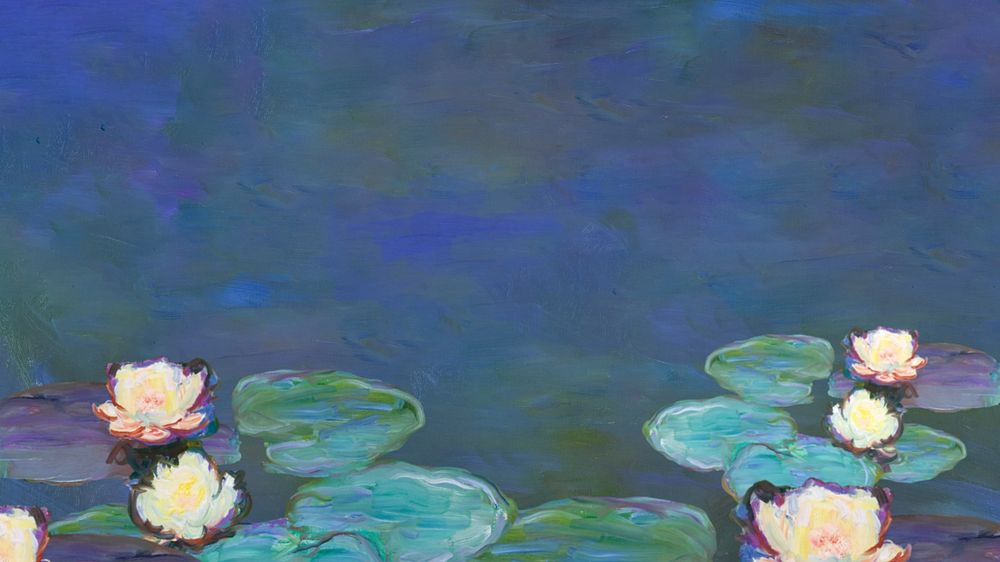 Monet's water lilies desktop wallpaper, editable design. Famous artwork remixed by rawpixel.