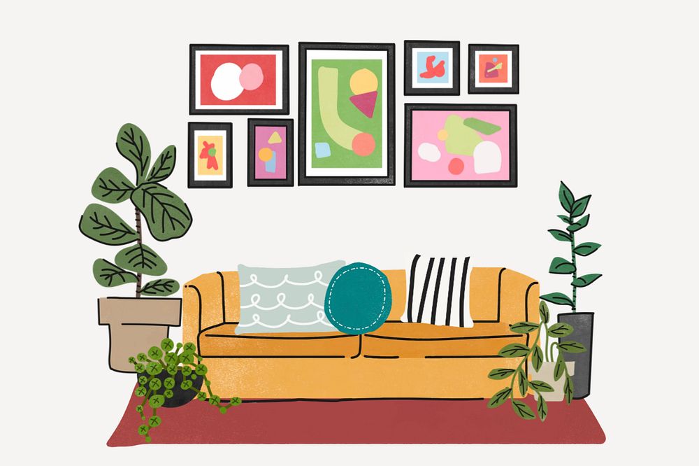 Retro living room, editable remix home decor design