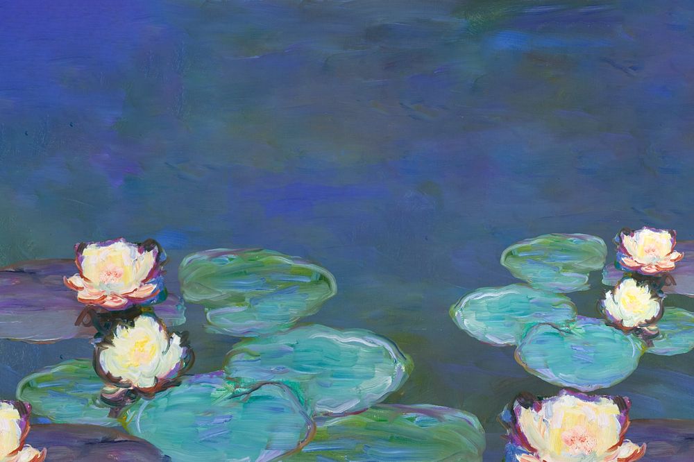 Monet's water lilies blue background, editable design. Famous artwork remixed by rawpixel.