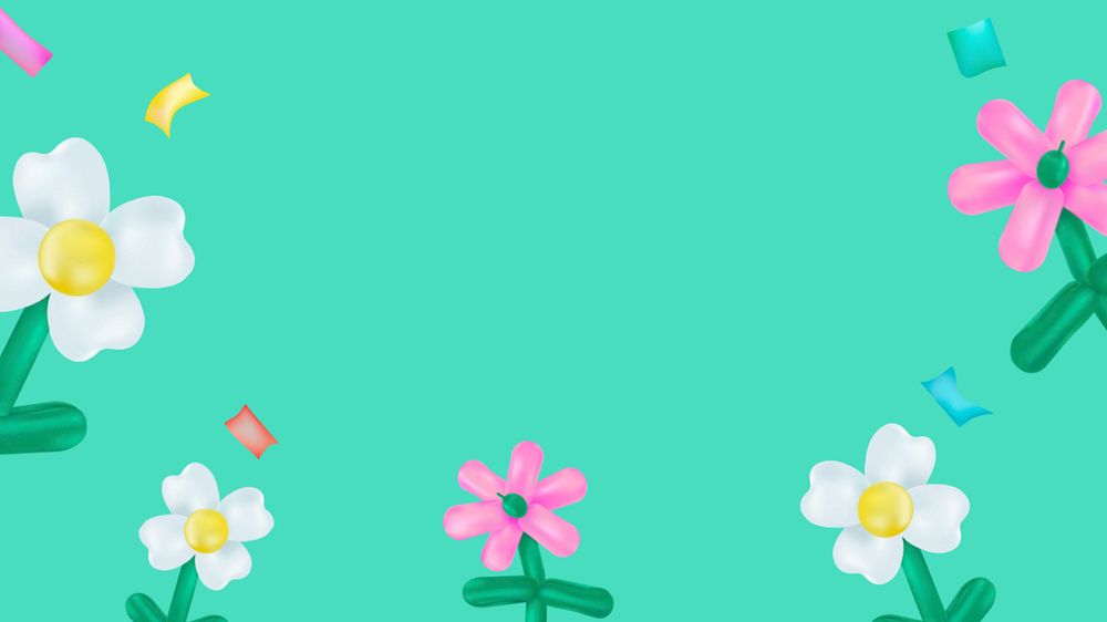 Floral balloon border desktop wallpaper, editable cute design