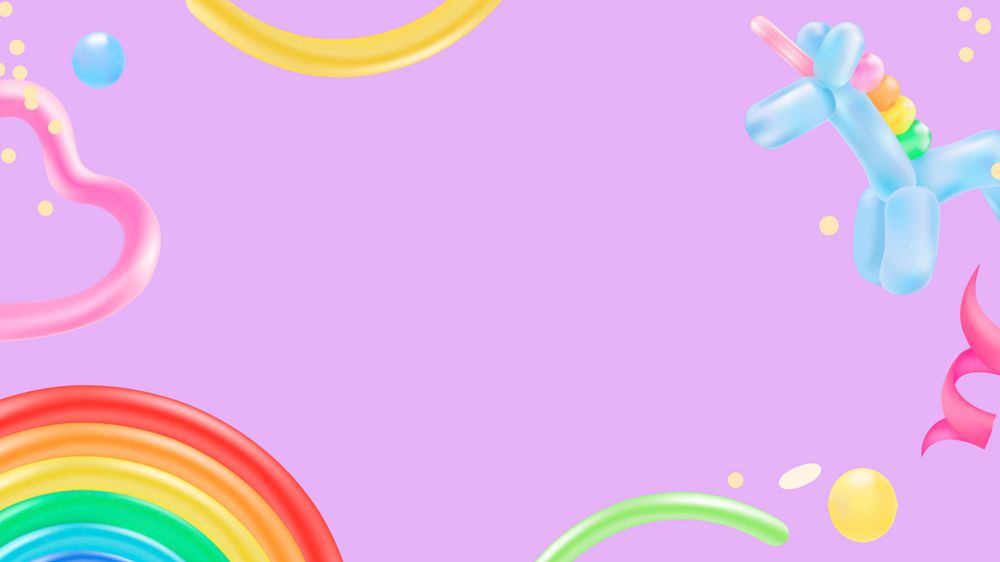 Birthday unicorn balloon desktop wallpaper, editable cute design