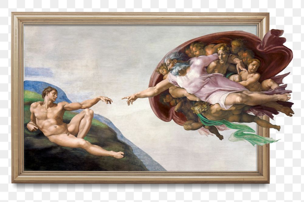 Michelangelo Buonarroti's The Creation of Adam element, editable picture frame design, remixed by rawpixel