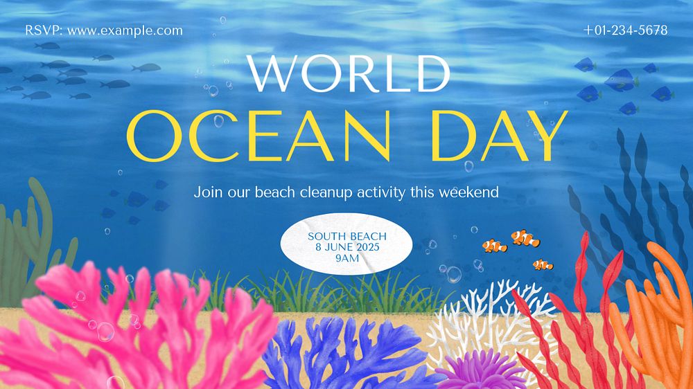 World ocean day blog banner template, editable aesthetic paint remix 