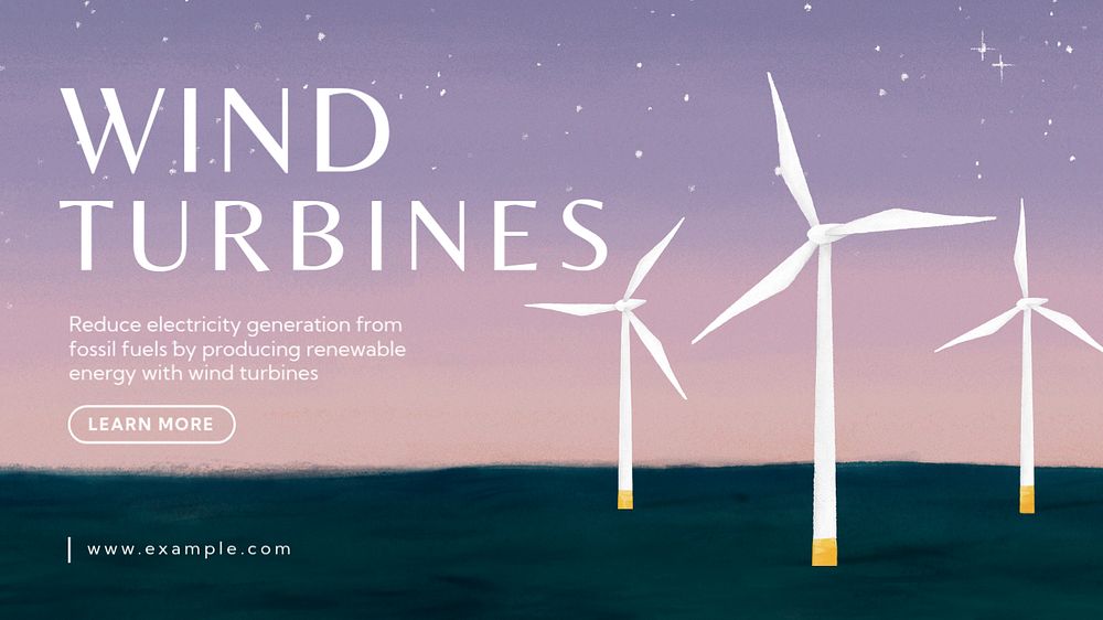 Wind turbines blog banner template, editable aesthetic paint remix 