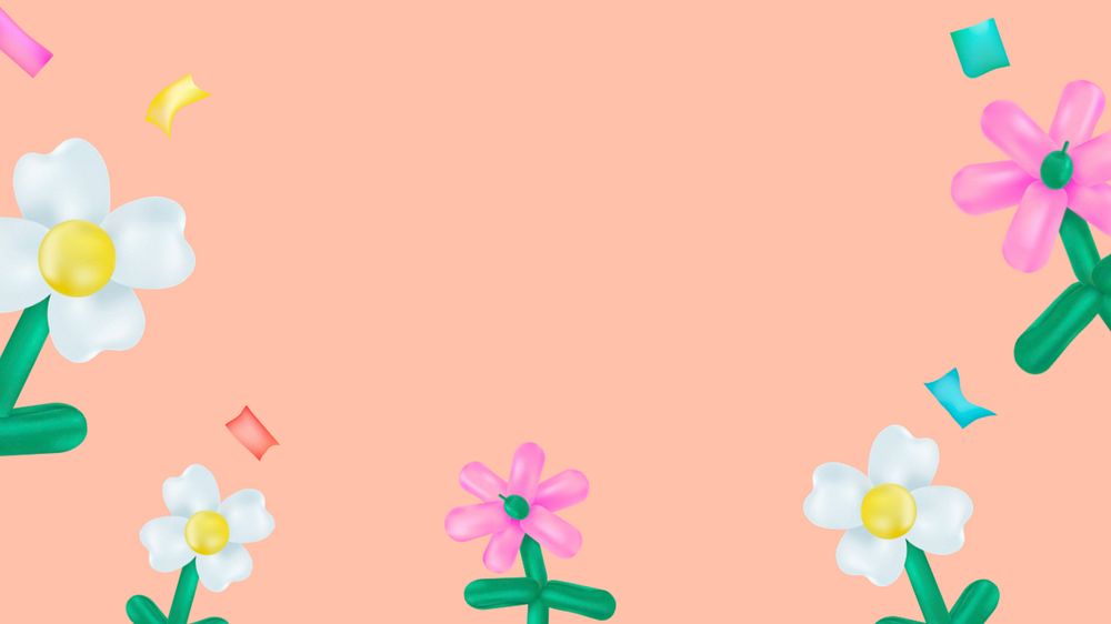 Floral balloon border desktop wallpaper, editable cute design