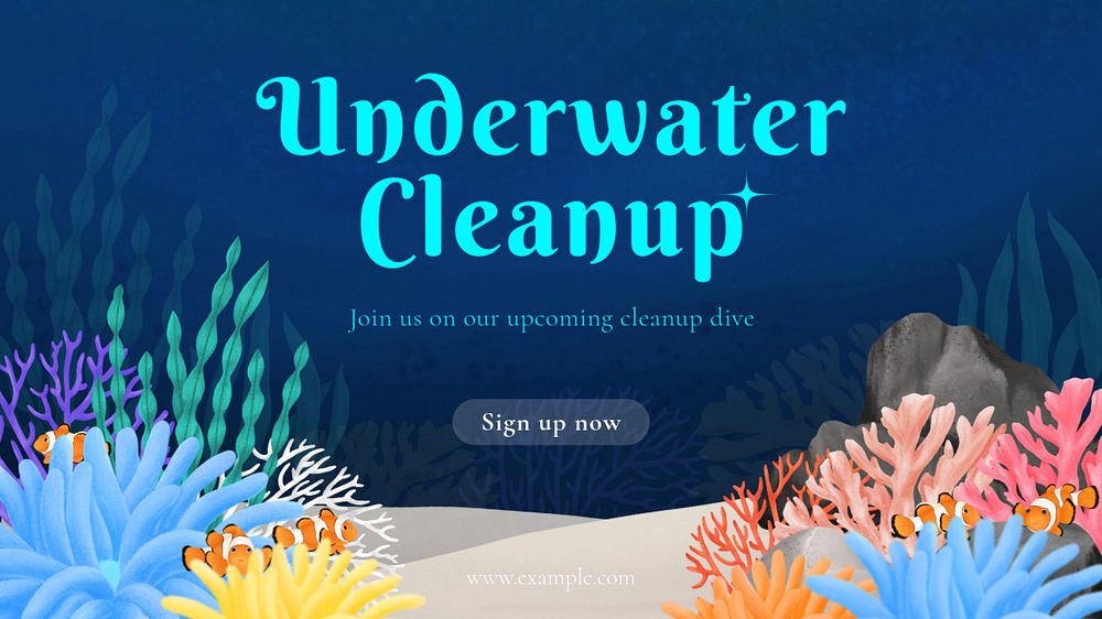 Underwater cleanup blog banner template, editable aesthetic paint remix 