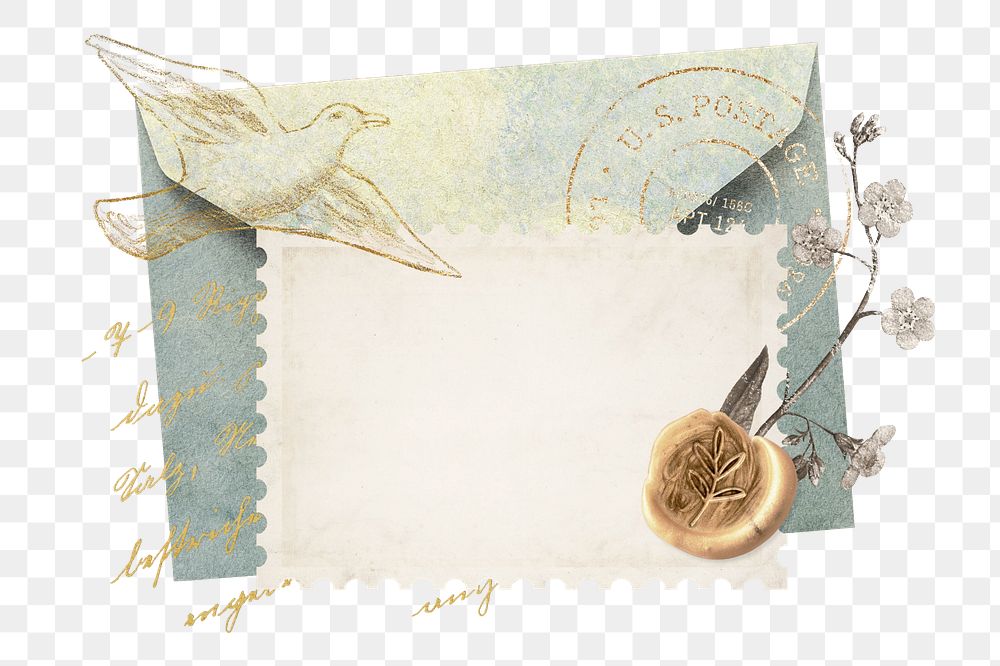 Ephemera envelope element png, editable vintage collage remix