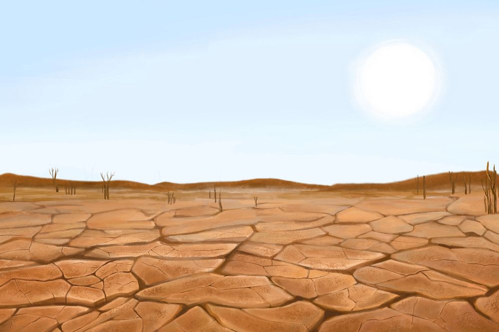 Drought cracked soil background, customizable aesthetic illustration remix