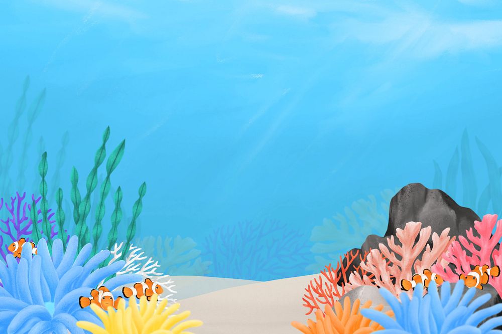 Underwater world, blue background, editable illustration border