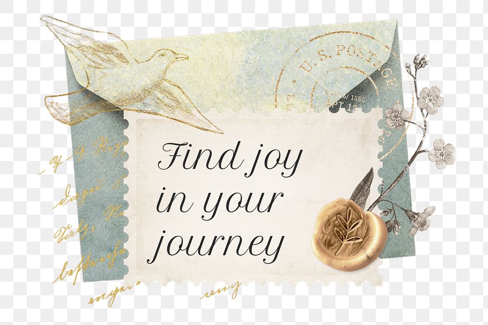 Ephemera postage stamp element png, editable travel quote collage remix design