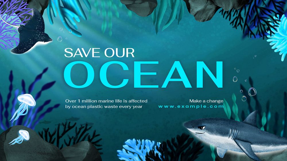 Save oceans blog banner template, editable aesthetic paint remix 