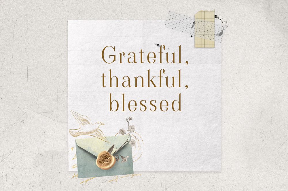 Thankful notepaper, editable ephemera collage remix design