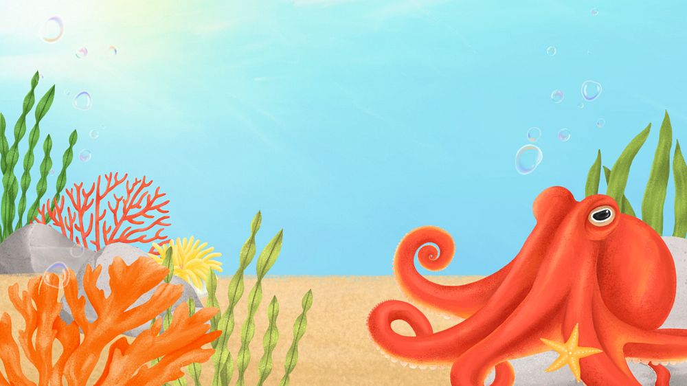 Octopus underwater world desktop wallpaper, customizable illustration background 