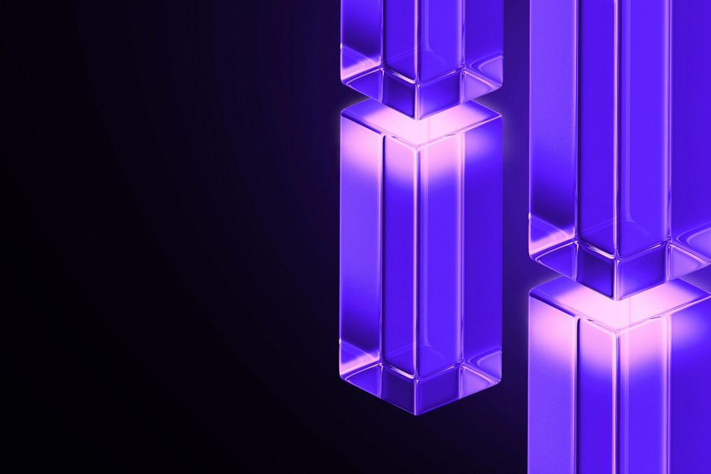 Editable purple glass pillar background, 3D geometric shape