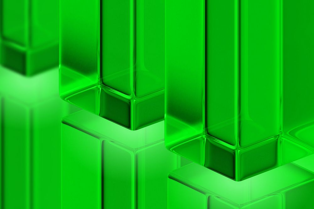 Editable green glass pillar, 3D geometric shape