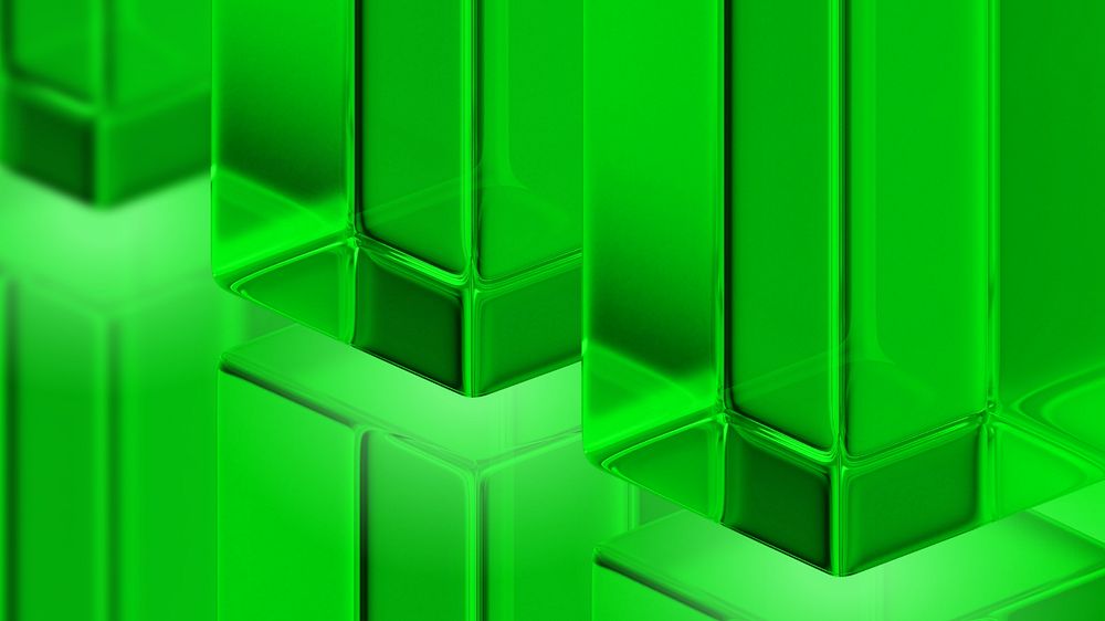 Editable green glass pillar desktop wallpaper, 3D geometric shape