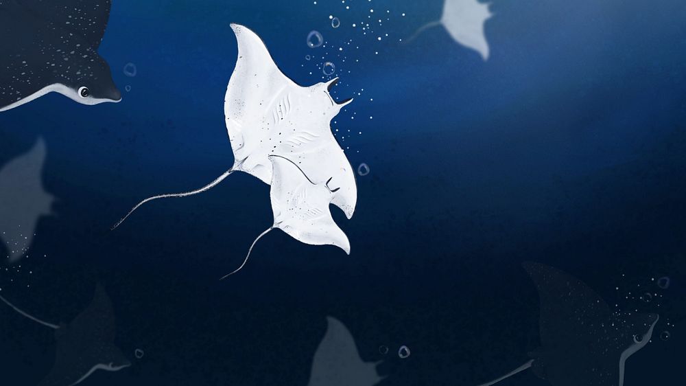 Stingray underwater world desktop wallpaper, customizable illustration background 