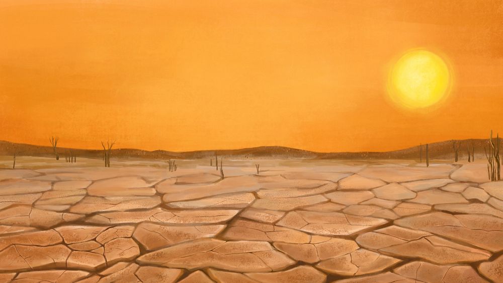 Drought, orange desktop wallpaper, customizable illustration background 