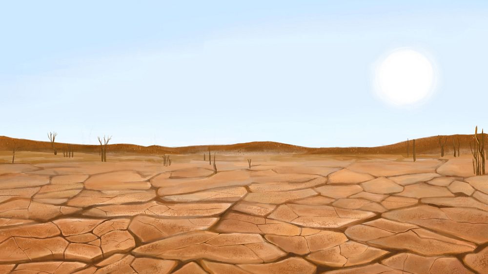 Drought cracked soil desktop wallpaper, customizable illustration background 