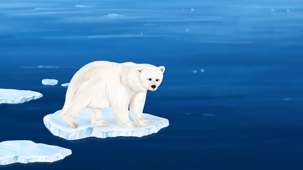 Sad polar bear desktop wallpaper, customizable illustration background 