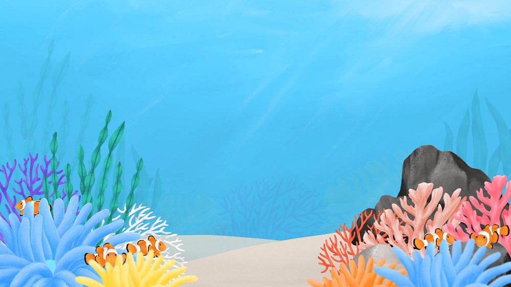 Underwater world, blue desktop wallpaper, customizable illustration background 