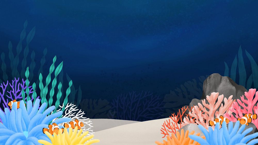 Underwater world, dark desktop wallpaper, customizable illustration background 