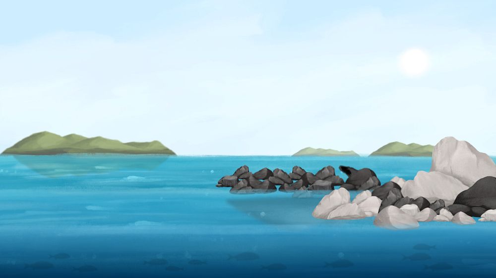 Beautiful coast scene desktop wallpaper, customizable illustration background 