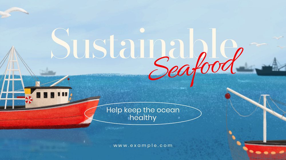 Sustainable seafood blog banner template, editable aesthetic paint remix 