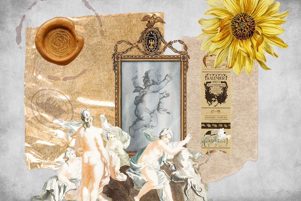 Vintage Greek cherub background, paper collage, editable design