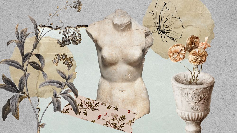 Greek sculpture collage desktop wallpaper, vintage background, editable design