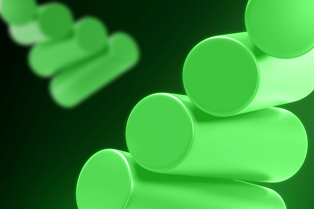 Green 3D cylinder background, editable geometric shape design