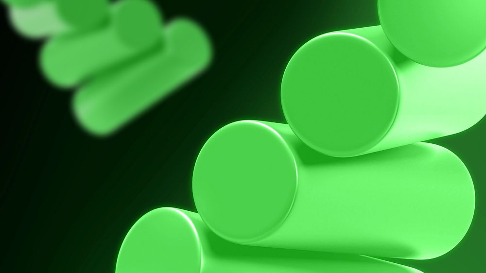 Green 3D cylinder desktop wallpaper, editable geometric shape design